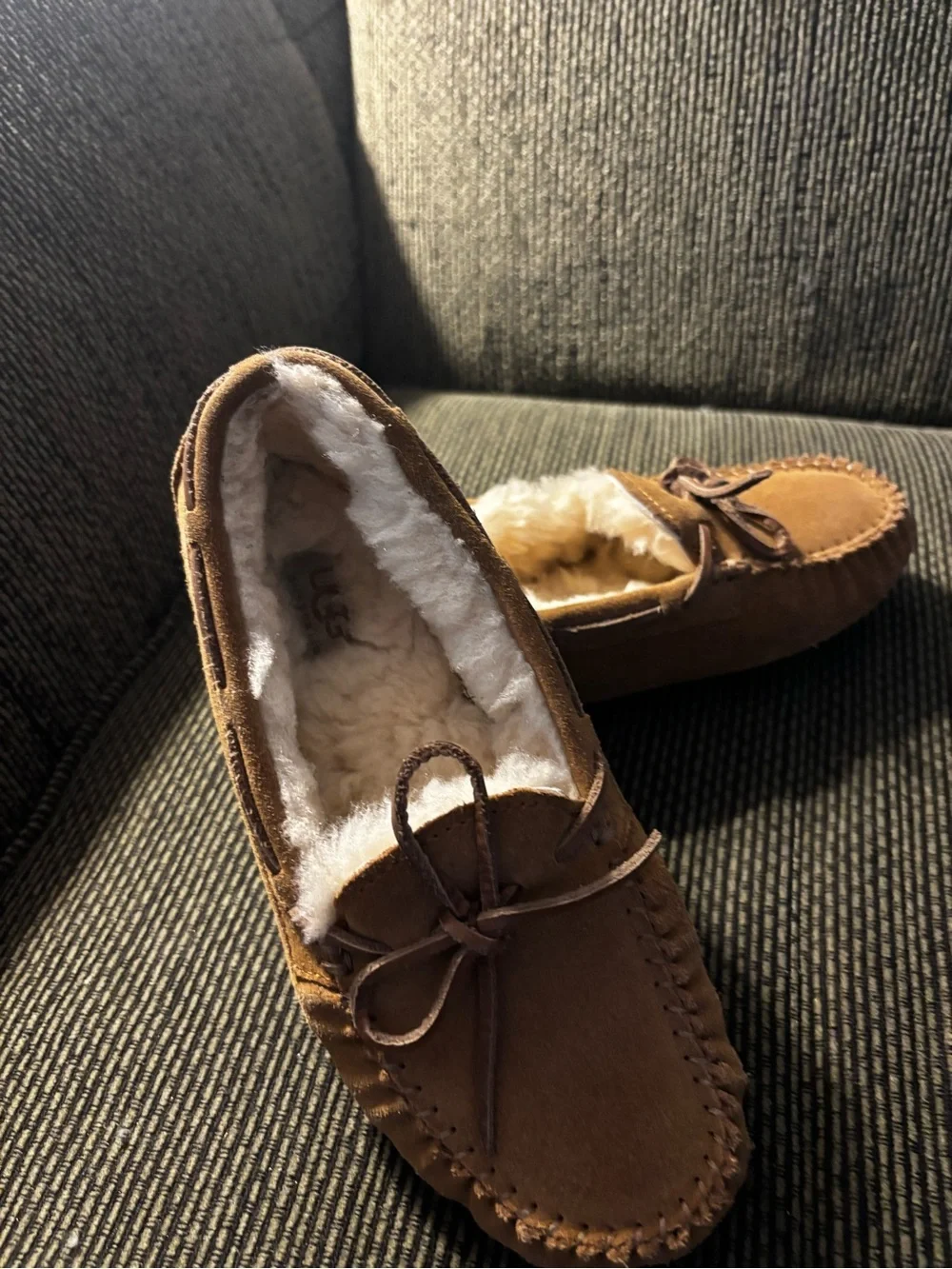 UGG Youth Suede Moccasin Slippers in Chestnut Brown